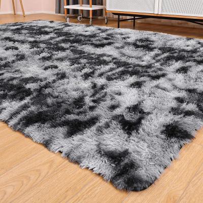 China Aesthetic Anti-Slip Home Decor, Kids, Nursery, 4 x 5.3 Feet Small Fuzzy Soft Carpet Plush Shaggy Bedside Rug in Black and Gray Fluffy Shag Blanket for sale