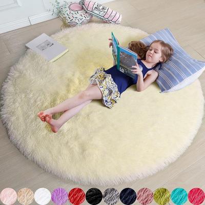 China Anti-Slip Round Blanket For Bedroom Circle Fluffy Blanket For Kids Room Furry Rug Plush Blanket For Dorm Cute Beige Carpet Room Decor For Baby for sale