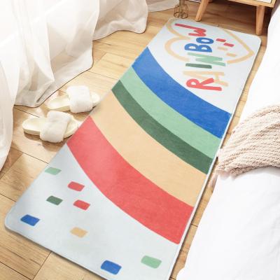 China Washable Simple White Pink Carpet Rainbow Design Cotton Blanket Baby Floor Mat for sale