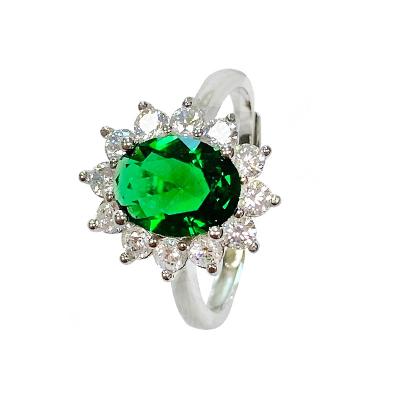 China Fashionable luxury S925 Sterling Silver Platinum Plated Jewelry Emerald Crystal Adjustable Ring For Women natural inlaid high quality for sale