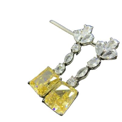 China Fashionable luxury shiny high quality jewelry S925 Sterling Silver Inlaid Natural Ice flower cut citrine square dangle earrings for women for sale