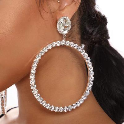 China 2022 TRENDY new rhinestone dangling women's dinner earrings high quality shiny circle earrings wedding big geometric round earrings for sale