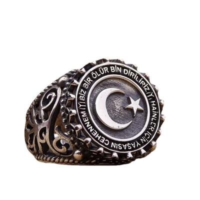 China European and American retro punk ring personality badge alloy silver moon star pentagram pattern non-fading gothic punk ring for sale