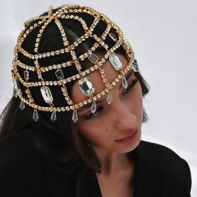 China Fashionable Luxury Hair Accessories Hot Selling Rhinestone Personality Shape Cavity Cavity Delicate Luxury Head Hat Hair Accessories Crystal Gold Plated Jewelry Headdress for sale