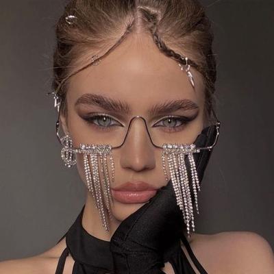 China Fashionable hot selling European and American new products face accessories eye accessories ladies shape tassel rhinestone glass frame for sale