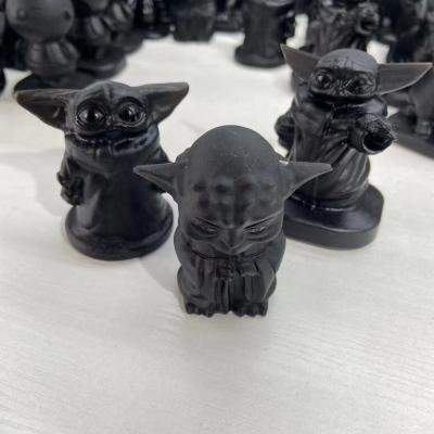 China Europe yoda natural crystal stone obsidian carved crystal yoda craving for holiday crystal gift for sale