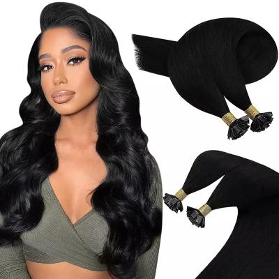 China Natural Black Soft Straight Hair 50g/pack 18inch 100% Real Remy Hair Extensions Hot Fusion Tip Flat Russian Straight Hair Extension for sale