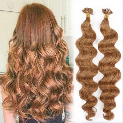 China Real Straight Virgin Human Natural Hair Extensions Double Drawn Cuticle Virgin Body Wave Brown Color U/I/Flat Tip Keratin Hair Extensions for sale