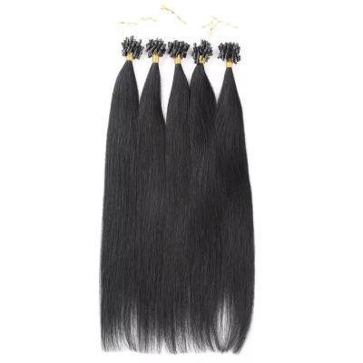 China Mirco Straight Links Beads Hair Vendors 100% Remy Brazilian Human Hair Straight Black Color Style Ring Loop Hair Extensions Micro Thick for sale