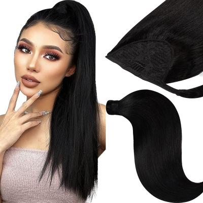 China X-Ring Hair Best Selling 100% Real Indian Raw Virgin Cuticle Aligned Hair Straight Style Natural Black Drawstring Ponytail Extension for sale