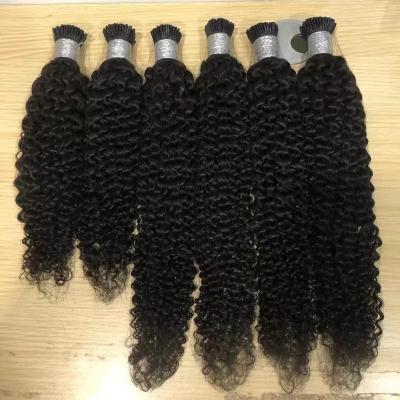 China Best Quality 12A Curly Keratina I Tip Hair Extension 100% Double Curly Natural Black Curly Virgin Indian Raw Custom Made Kinky Curly Hair for sale