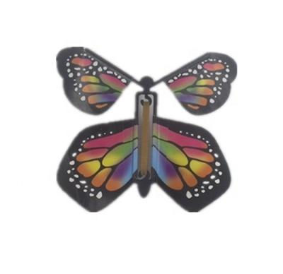 China Funny Decoration Rubber Band Operated Fake Magic Rainbow Flying Paper Butterfly for sale