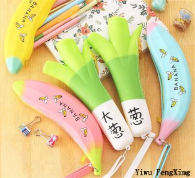 China Korean Simple Creative Super Cute Cute Female Bag Washable Banana And White Onion Student Pen Bag Large Capacity Silica Gel Pen Bag for sale