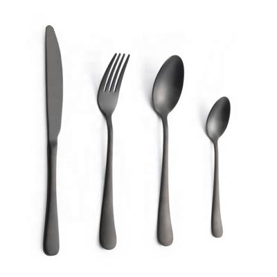 China 304 201 430 410 Metal Matte Black Flatware Set 4pcs Stainless Steel Sustainable Cutlery Set In Box for sale