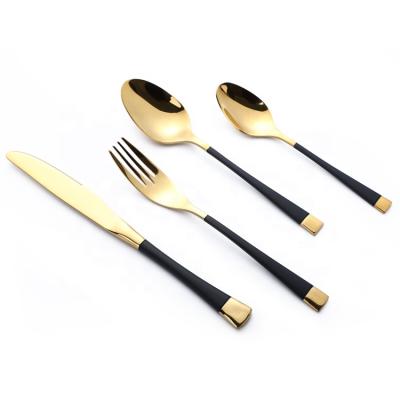 China Viable 304 Cutlery Mirror Gold Knife and Fork Spoon Tableware 24 Piece Stainless Steel Flatware Sets for Wedding for sale