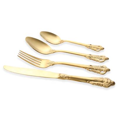 China Sustainable 304 Matte Polish Gold Plated Luxury Flatware Wedding Stainless Steel Flatware Set For Gift for sale