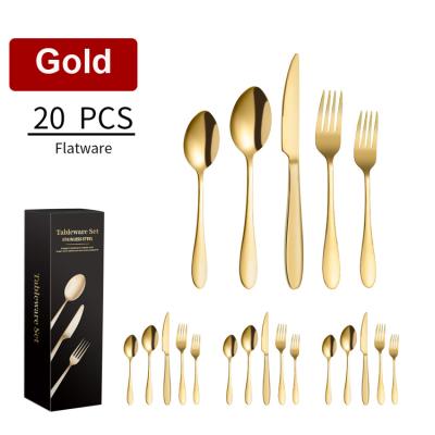 China 20 Piece Modern Titanium Gold Plated Stainless Steel Flatware Set Silverware Set 20pcs Gold Flatware Service For 4 for sale