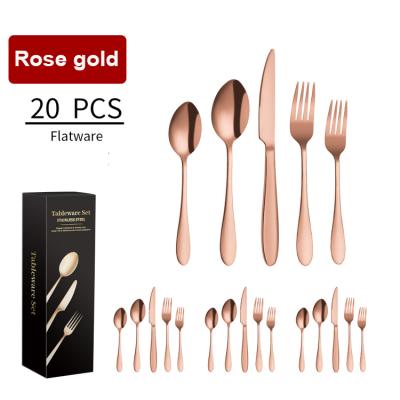 China Viable 20 Piece Rose Gold Plated Stainless Steel Flatware Titanium Silverware Set Copper Color 20PCS Cutlery Sets for sale