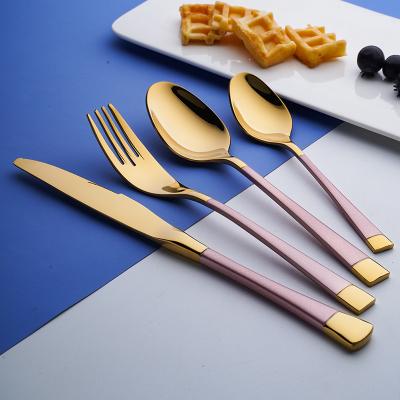 China Sustainable Hotel Gold Silver Knife Forks And Spoons Stainless Steel Gold Straining Cutlery Set for sale