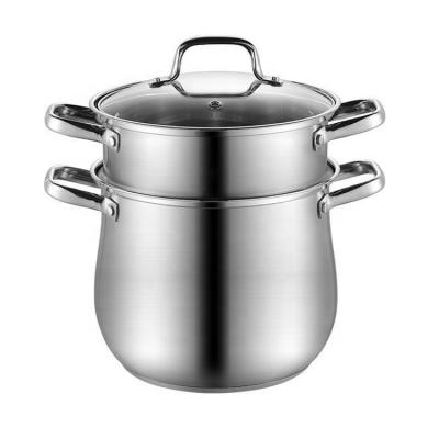 China 2021 Food Service Stainless Steel Metal Induction Running Soup Pot No Rust 2 Tier Couscous Pot With Steamer for sale