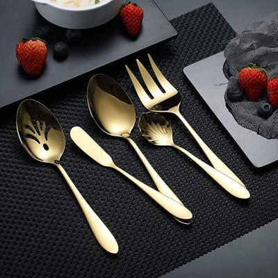 China PVD Gold Viable Reusable Cutlery Set 5pcs Knife Fork Spoon Stainless Steel Gold Spoon Flatware for sale