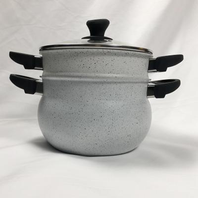 China High Quality Aluminum Stick Cookware Steamer Couscoussier Couscous Pot Granite Black White Marble Coated Moroccan Non Viable for sale