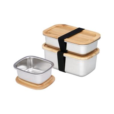 China Freshness Preservation 304 Stainless Steel Food Storage Containers To Go With Bag Office School Student Metal Lunch Box With Bamboo Lids for sale