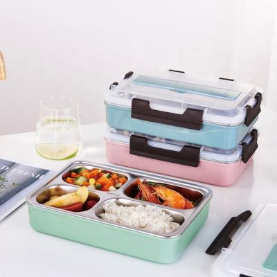 China Freshness Preservation Stainless Steel 304 Tiffin Stackable With Dividers PP Food Container Bento 3 Compartment Plastic Warmer Lunch Box for sale