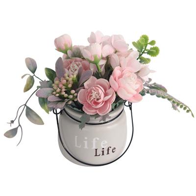 China Modern Manufacturers wholesale ceramic basin silk flower simulation flower pot home decoration living room office desktop for sale