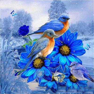 China Full Drill Diy Diamond Painting Kit Modern Blue Flowers Bird And In The Snow Painting By Diamond Embroidery Wall Art Factory for sale