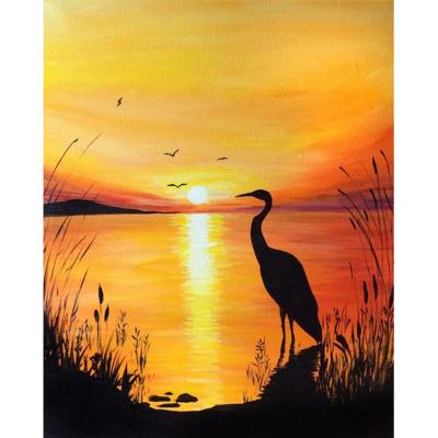 China Wholesale Modern Diamond Painting Full Drill Crane Silhouette in Lakeside Diy Diamond Embroidery Crafts Art Wall Home Decor for sale