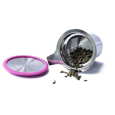 China WITH LID Best Amazon Silicone Lid Silicone Lid Extra Fine Mesh Colorful Herbal Stainless Steel Loose Leaf Tea Infuser Hot Colorful for sale