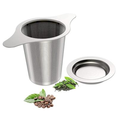 China Good Sustainable Premium Reusable 8/18 Stainless Steel Mesh Stainless Steel Tea Strainer With Handles And Cold Lid Coffee Brew for sale