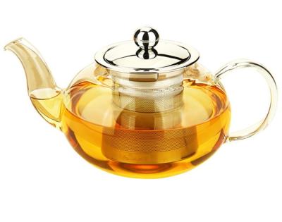 China Sustainable Classic 1000ml Bloomig Clear Glass Teapot With Stainless Steel Strainer And Lid for sale