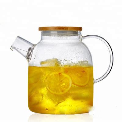 China 1000ml pyrex glass sustainable teapot with Infuser with bamboo lid, logo available for sale