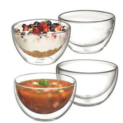 China Sustainable Insulated Double Walled Glass Cereal And Soup Bowls Ice Cream Bowls for sale