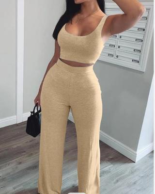 China 2021 New Arrival QUICK DRY Superior Sleeveless Pants Crop Solid Color Summer Casual Two Piece Set Rocket Pants for sale