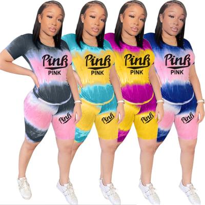 China QUICK DRY Popular Dye Pink Tie Two Piece Fashion Women Short Pants Two Piece Set for sale