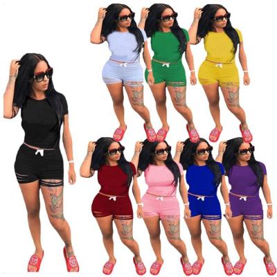 China QUICK DRY Summer Hot Selling 5 Colors Women Casual Two Piece Suit White Short Tracksuits Teams 2 Piece Jogger Fitness Set for sale