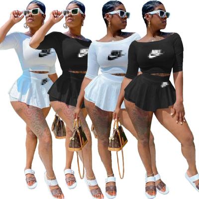 China Newest Design Breathable Fashionable Vest Summer Two Piece Set Mini Pleated Skirt Tennis Sports Wear 2021 Women Clothing 2 Piece Skirt Set for sale