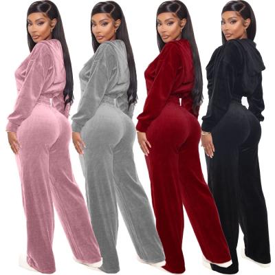 China Wholesale Breathable Straight Korean Velvet Jacket Zipper Autumn Sale Two-Piece Sweatpants Women's Pants for sale