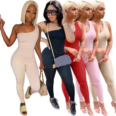 China Wholesale Custom Women's Breathable One Piece Jumpsuit One Shoulder Sleeveless Fitness Bodycon Jumpsuit for sale