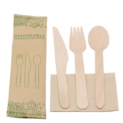 China Factory Wholesale Export Disposable Tableware Stocked Wooden Cutlery Sets 160MM Customized Flatware Sets Knife Fork Spoon Pizza Cutlery for sale