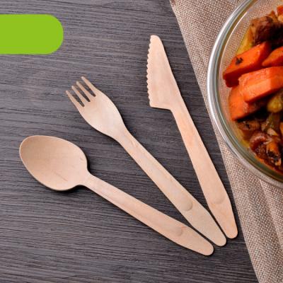 China Disposable Wooden Handle Flatware Flatware Sets Wood Exporting 20cm Engraved Disposable Wooden Cutlery Set Dessert for sale