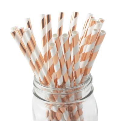 China Biodegradable Pink and Gold Paper Straw Wedding Decoration Striped Paper Straws Fruit Juice Food Grade Kraft Paper, Paper Straw Pure Color for sale