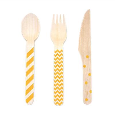 China Stocked Print Biodegradable Disposable Knife Fork Spoon Wooden Cutlery Sets Wooden Utensils Wedding Support Birch Wood Free 100% NC; ANH for sale