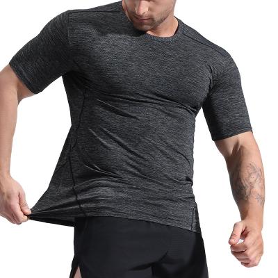 China Men's T-shirt Sports Tight High Elastic Crewneck Sleeve Training Short Top Breathable Muscle Running Quick Dry Fitness Clothes for sale