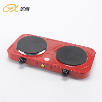 China Factory Price 2000w Power Hot Plate Electric Cooking Stove Economy Outdoor Red Solid Double Burner for sale