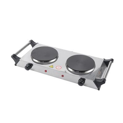 China High Quality Portable Adjustable Temperature Table Top 2 Burner 2000w Electric Hot Plate With Handle for sale