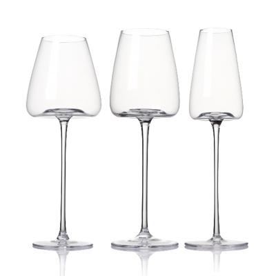 China Custom Made Modern Style Luxury Transparent Customized Crystal Unique Red Wine Glass Lead Free Luxury Long Stem Serving Three Piece Set for sale